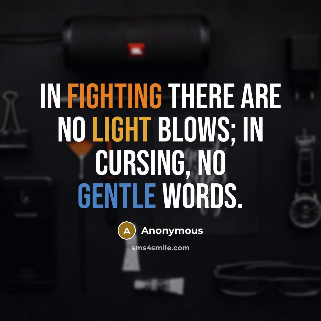 “In fighting there are no light blows; in cursing, no gentle words.” quote by Anonymous