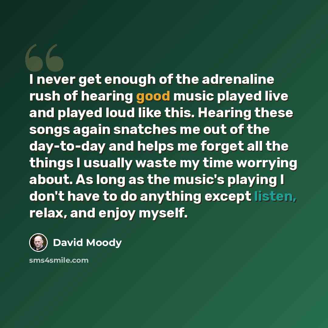 “I never get enough of the adrenaline rush of hearing good music played live and played loud like this. Hearing these songs again snatches me out of the day-to-day and helps me forget all the things I usually waste my time worrying about. As long as the music's playing I don't have to do anything…” quote by David Moody