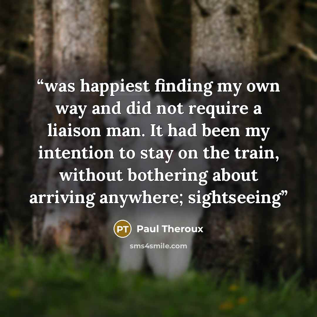 “was happiest finding my own way and did not require a liaison man. It had been my intention to stay on the train, without bothering about arriving anywhere; sightseeing” quote by Paul Theroux
