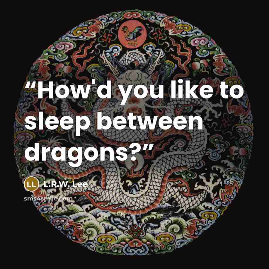 “How'd you like to sleep between dragons?” quote by L.R.W. Lee
