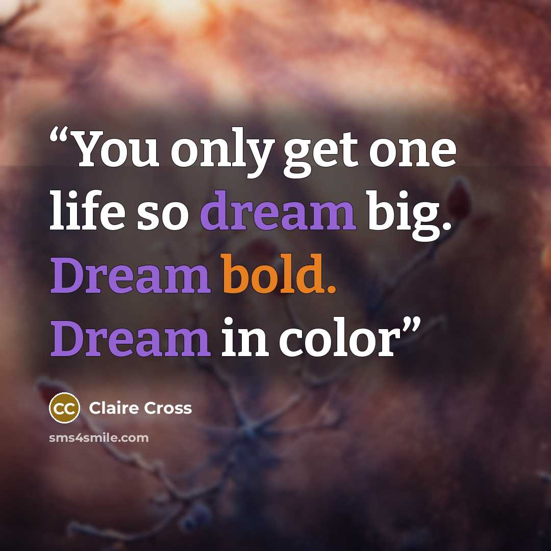 “You only get one life so dream big. Dream bold. Dream in color” quote by Claire Cross