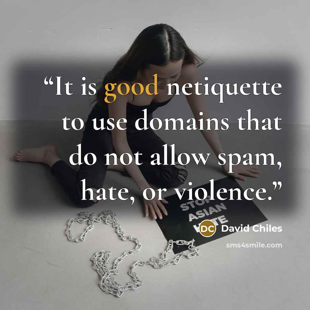 “It is good netiquette to use domains that do not allow spam, hate, or violence.” quote by David Chiles