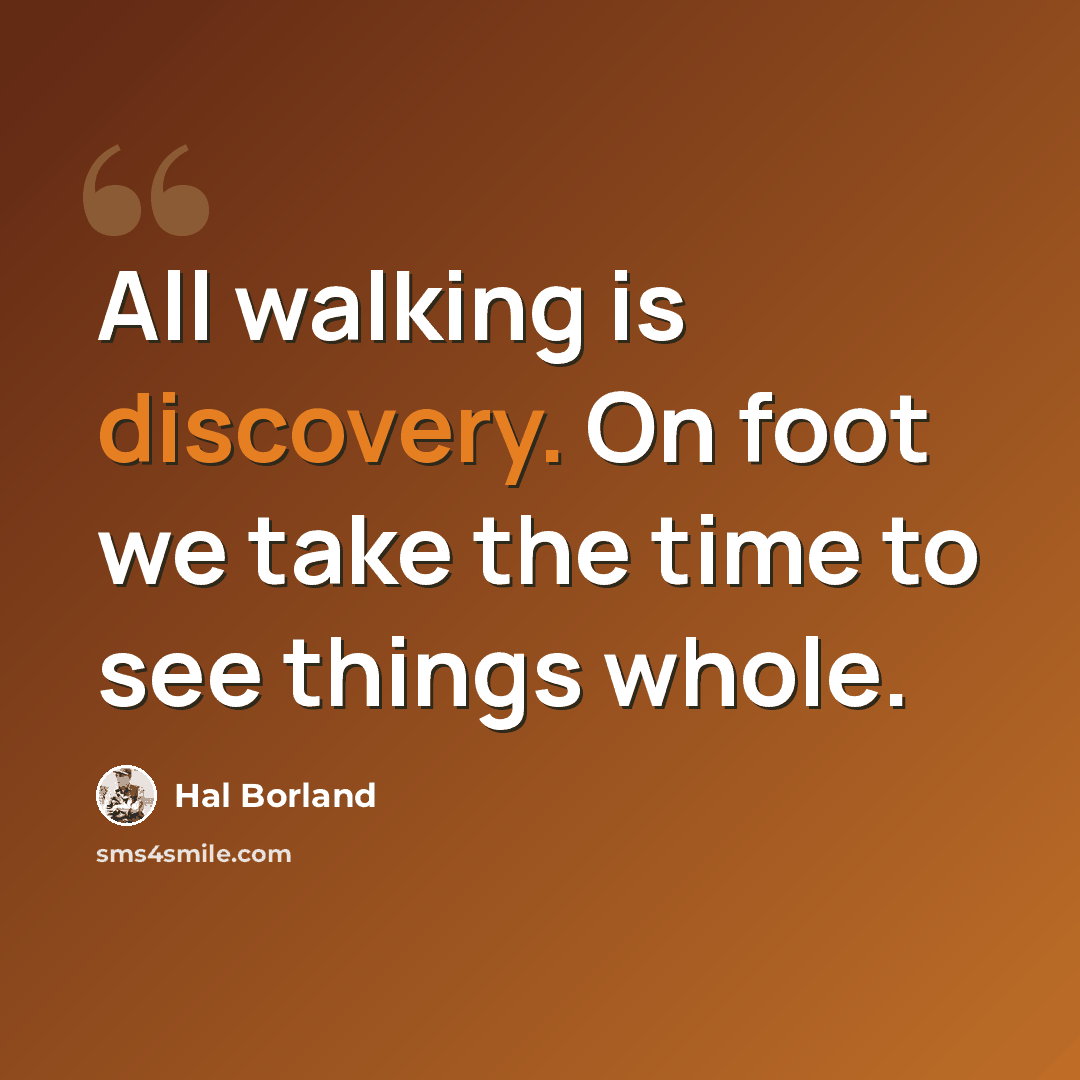 “All walking is discovery. On foot we take the time to see things whole.” quote by Hal Borland