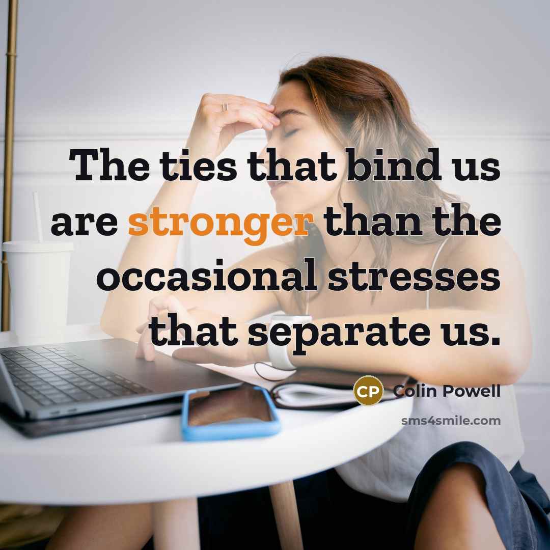 “The ties that bind us are stronger than the occasional stresses that separate us.” quote by Colin Powell