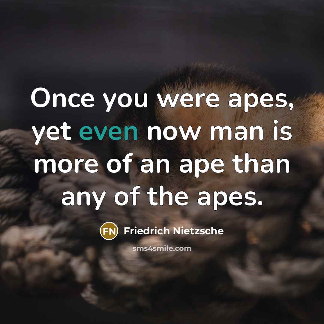 “Once you were apes, yet even now man is more of an ape than any of the apes.” quote by Friedrich Nietzsche