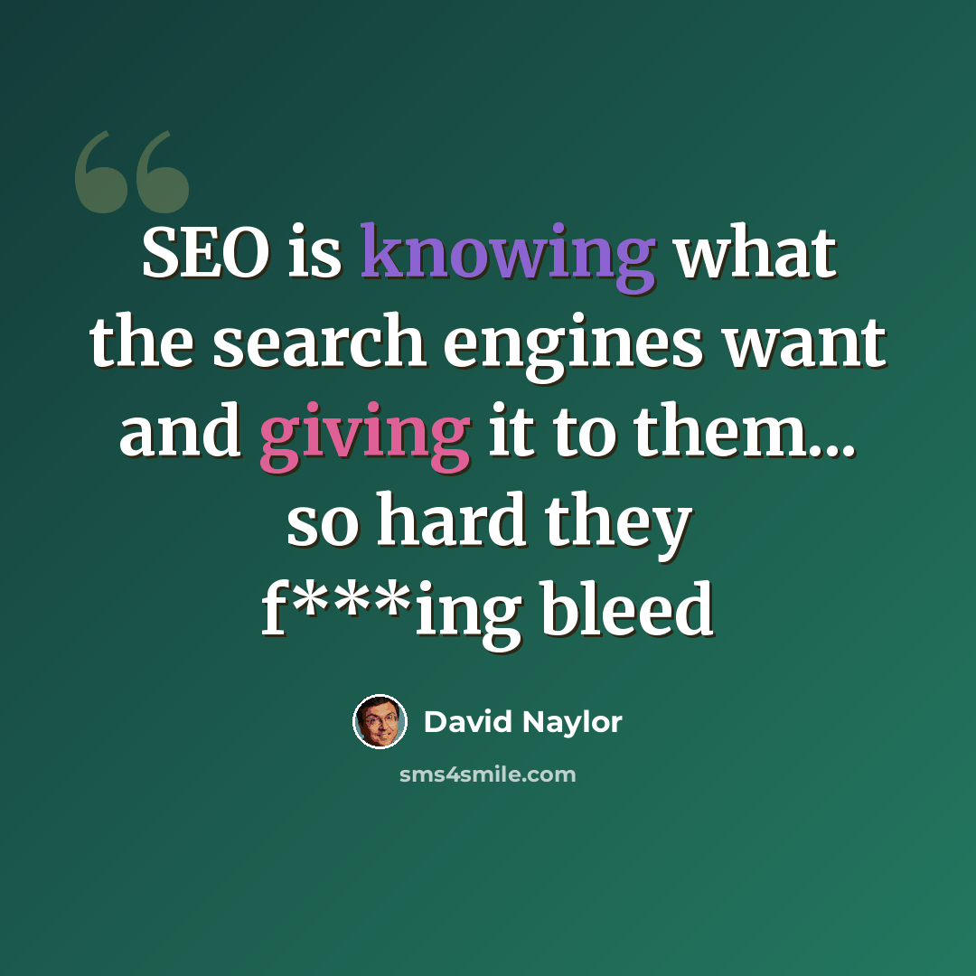 “SEO is knowing what the search engines want and giving it to them... so hard they f***ing bleed” quote by David Naylor