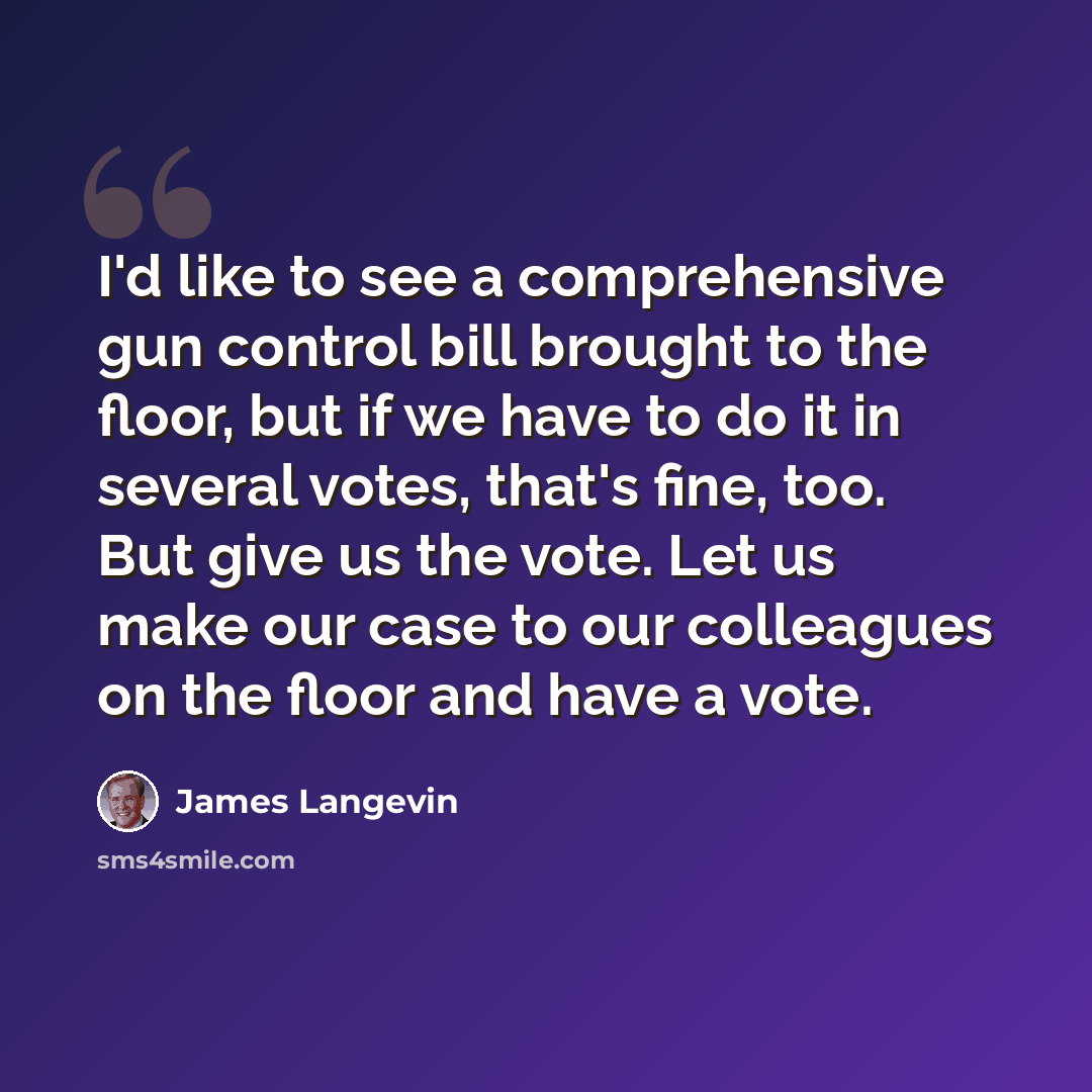 “I'd like to see a comprehensive gun control bill brought to the floor, but if we have to do it in several votes, that's fine, too. But give us the vote. Let us make our case to our colleagues on the floor and have a vote.” quote by James Langevin