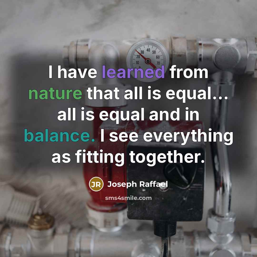 “I have learned from nature that all is equal... all is equal and in balance. I see everything as fitting together.” quote by Joseph Raffael