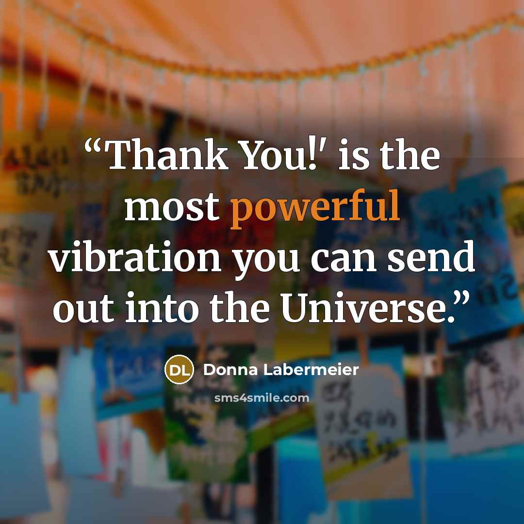 “Thank You!' is the most powerful vibration you can send out into the Universe.” quote by Donna Labermeier