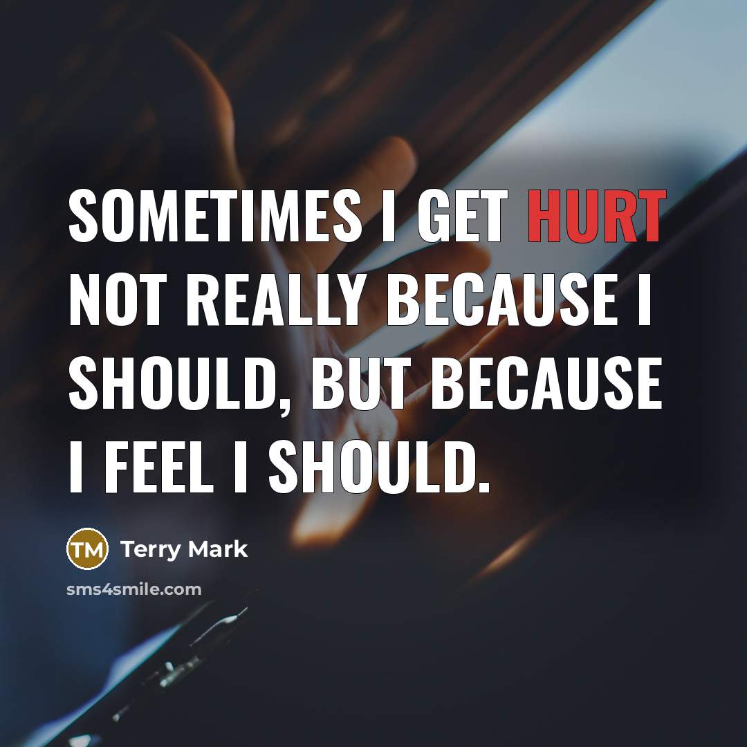 “Sometimes I get hurt not really because I should, but because I feel I should.” quote by Terry Mark