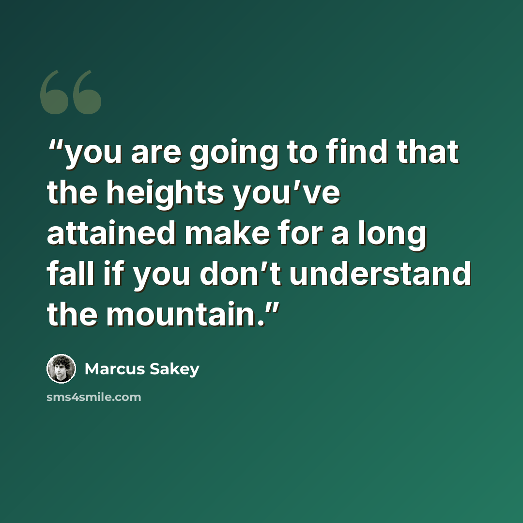 “you are going to find that the heights you’ve attained make for a long fall if you don’t understand the mountain.” quote by Marcus Sakey