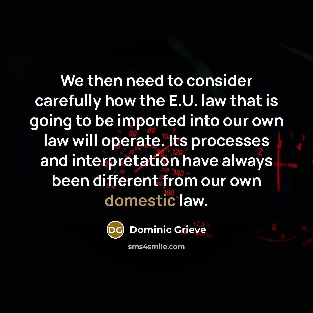 “We then need to consider carefully how the E.U. law that is going to be imported into our own law will operate. Its processes and interpretation have always been different from our own domestic law.” quote by Dominic Grieve