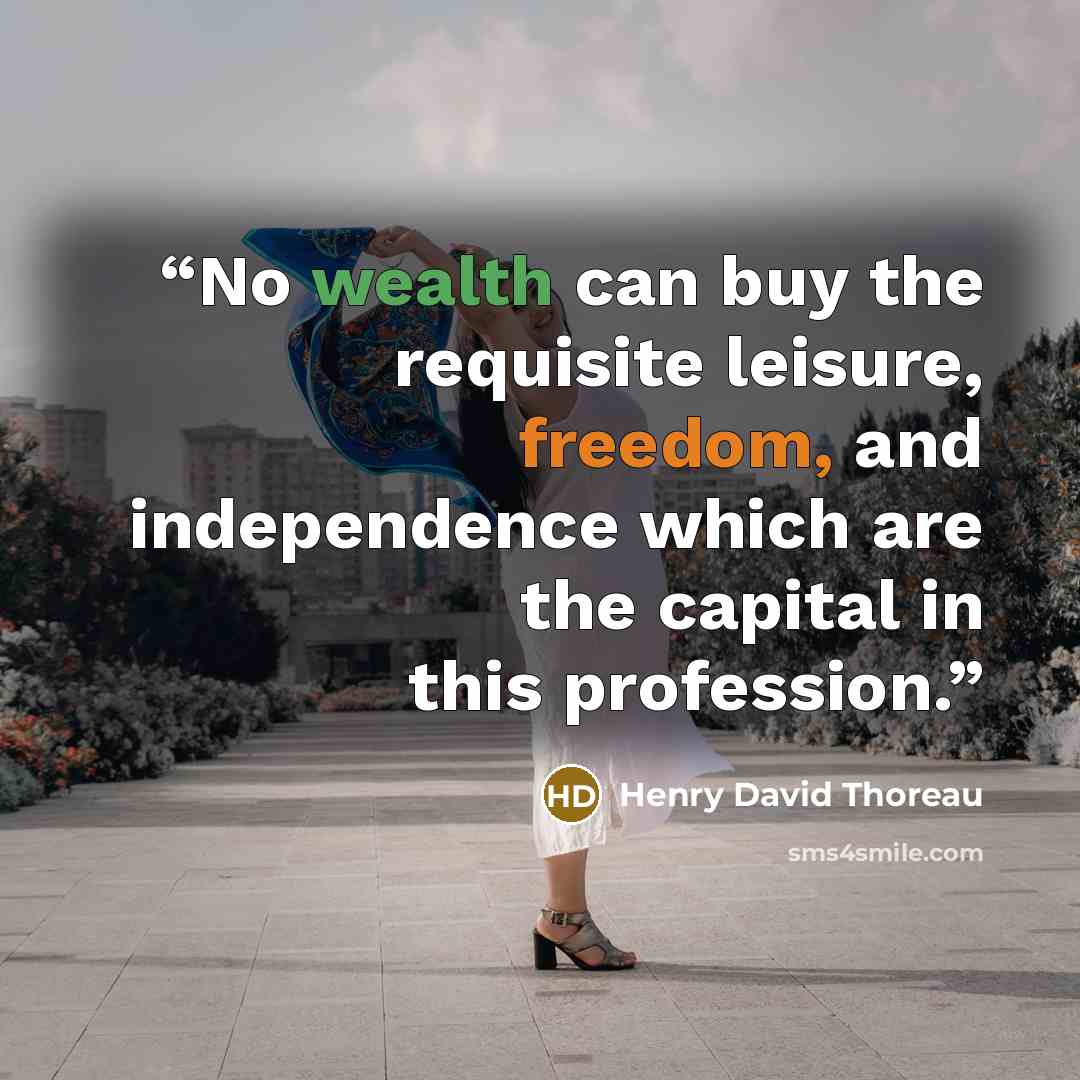 “No wealth can buy the requisite leisure, freedom, and independence which are the capital in this profession.” quote by Henry David Thoreau