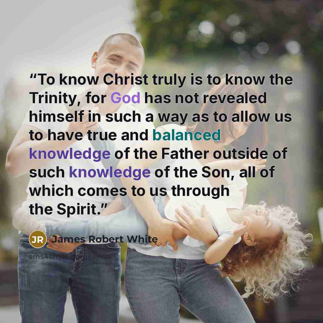 “To know Christ truly is to know the Trinity, for God has not revealed himself in such a way as to allow us to have true and balanced knowledge of the Father outside of such knowledge of the Son, all of which comes to us through the Spirit.” quote by James Robert White