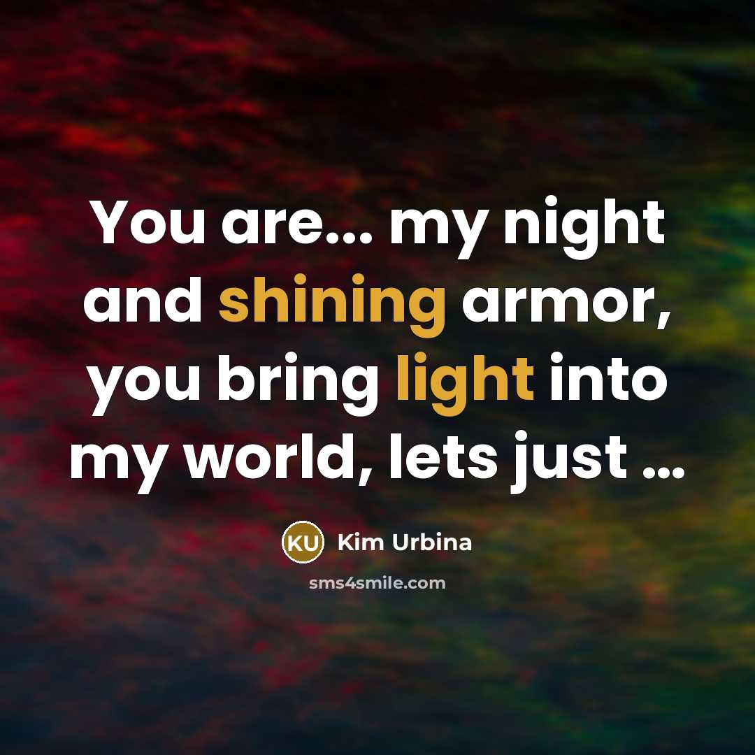 “You are... my night and shining armor, you bring light into my world, lets just …” quote by Kim Urbina