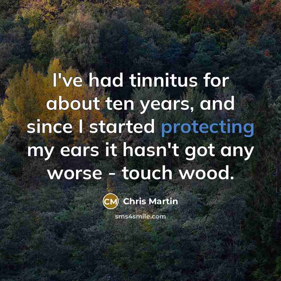 “I've had tinnitus for about ten years, and since I started protecting my ears it hasn't got any worse - touch wood.” quote by Chris Martin