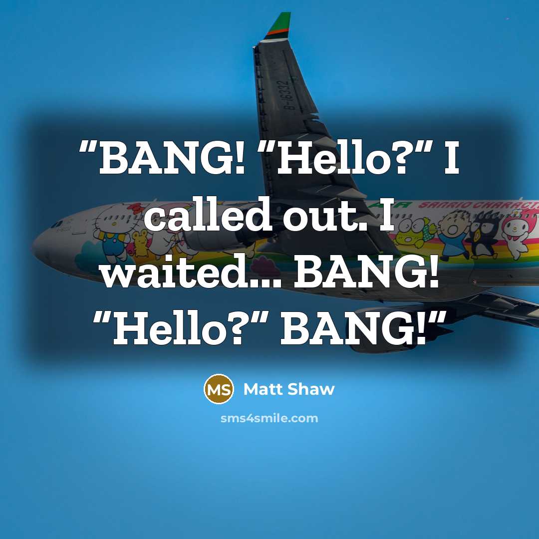 “BANG! “Hello?” I called out. I waited... BANG! “Hello?” BANG!” quote by Matt Shaw