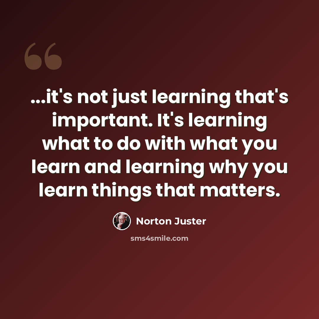 “...it's not just learning that's important. It's learning what to do with what you learn and learning why you learn things that matters.” quote by Norton Juster