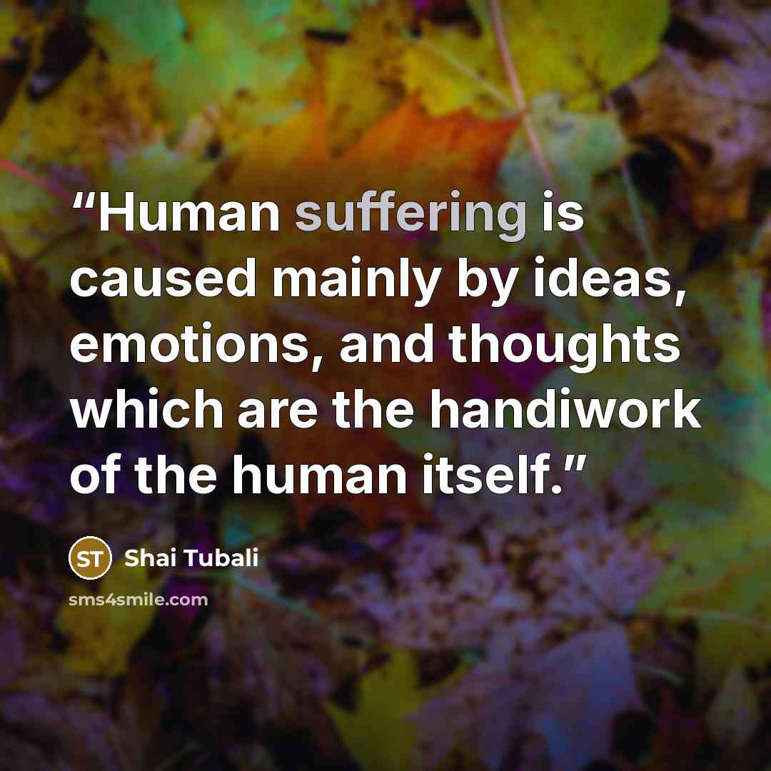 “Human suffering is caused mainly by ideas, emotions, and thoughts which are the handiwork of the human itself.” quote by Shai Tubali