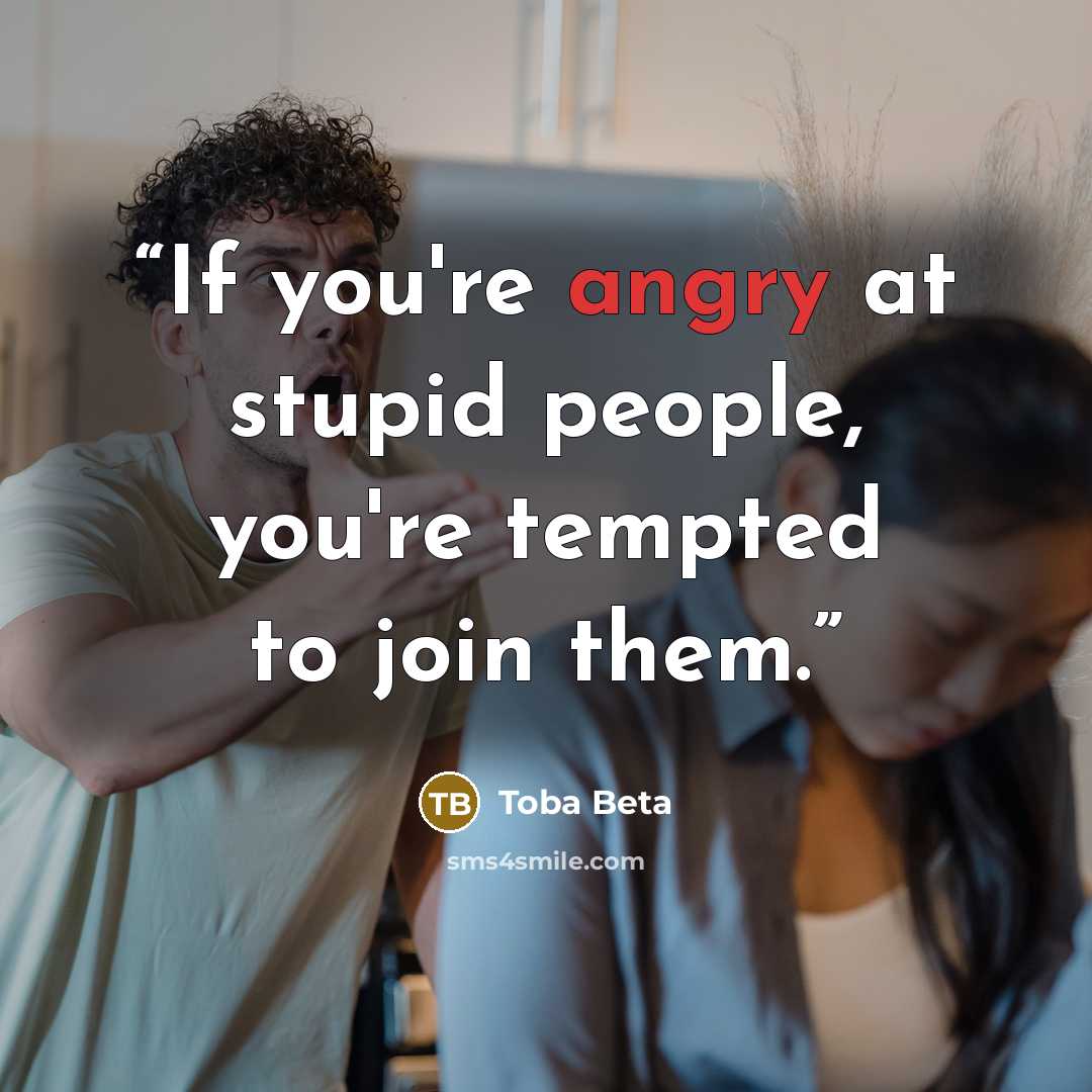 “If you're angry at stupid people, you're tempted to join them.” quote by Toba Beta