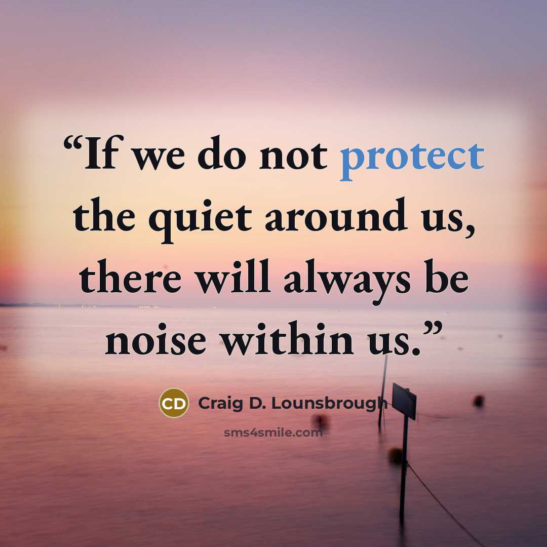 “If we do not protect the quiet around us, there will always be noise within us.” quote by Craig D. Lounsbrough