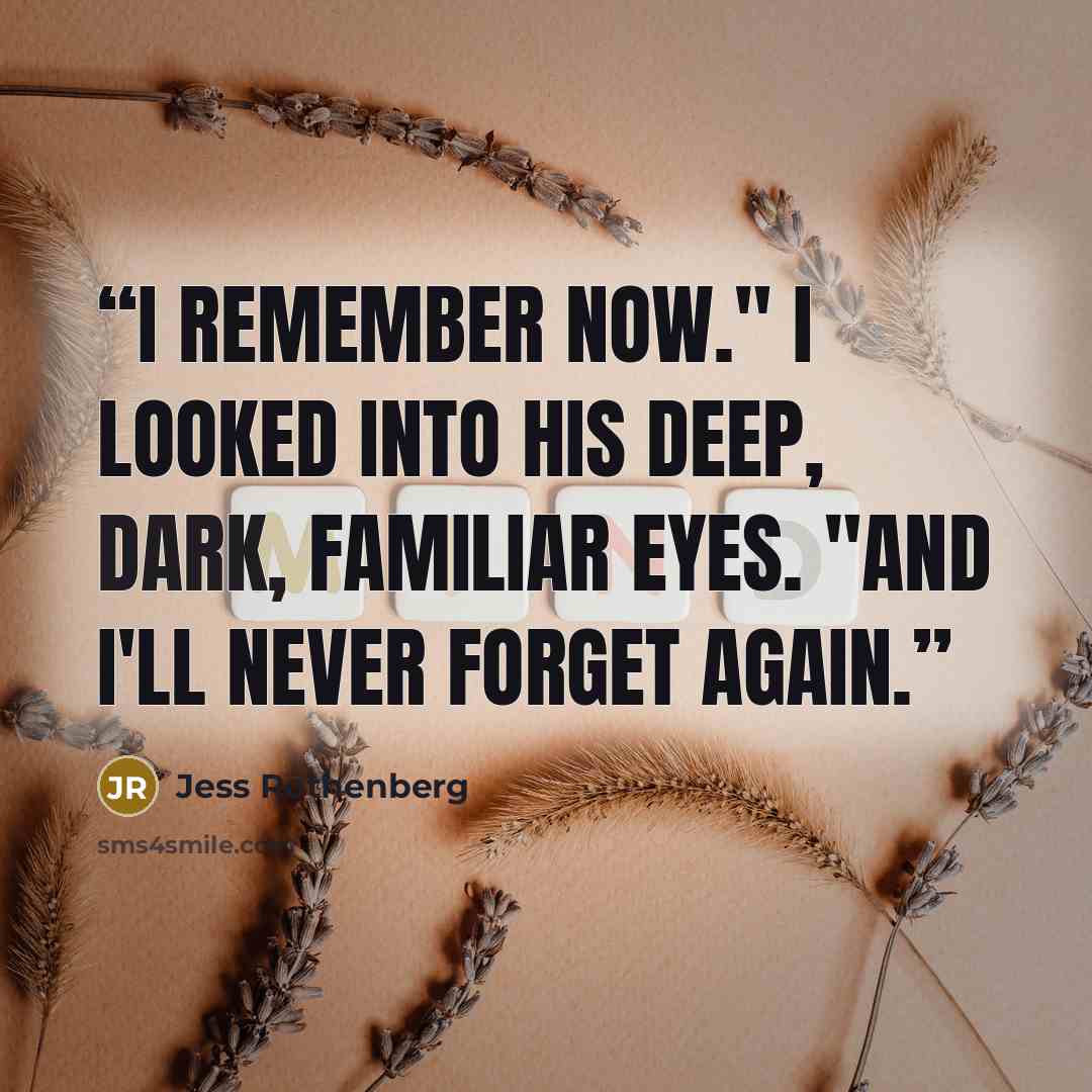“I remember now." I looked into his deep, dark, familiar eyes. "And I'll never forget again.” quote by Jess Rothenberg