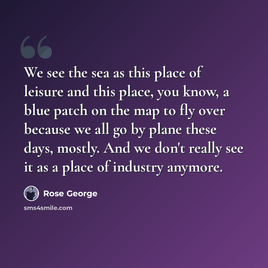 “We see the sea as this place of leisure and this place, you know, a blue patch on the map to fly over because we all go by plane these days, mostly. And we don't really see it as a place of industry anymore.” quote by Rose George