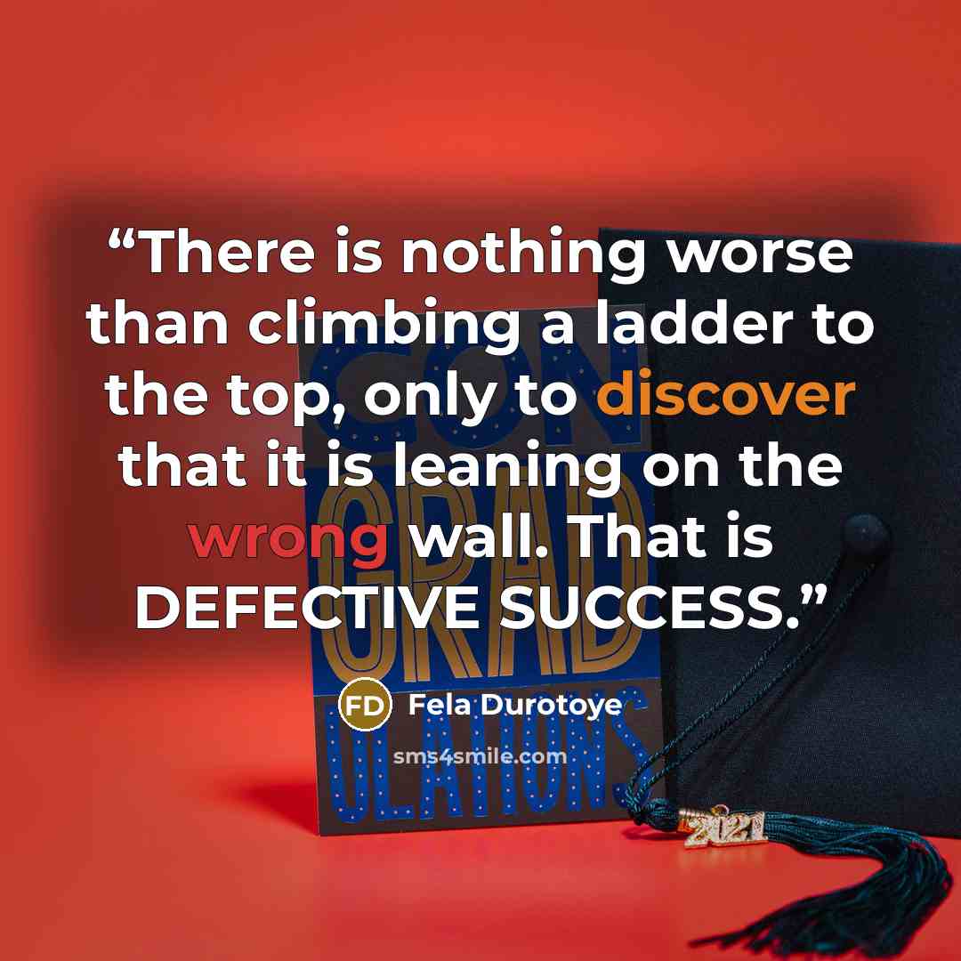“There is nothing worse than climbing a ladder to the top, only to discover that it is leaning on the wrong wall. That is DEFECTIVE SUCCESS.” quote by Fela Durotoye