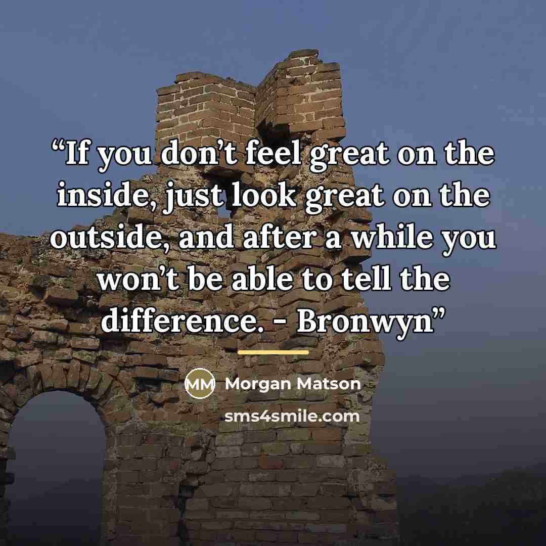 “If you don’t feel great on the inside, just look great on the outside, and after a while you won’t be able to tell the difference. - Bronwyn” quote by Morgan Matson