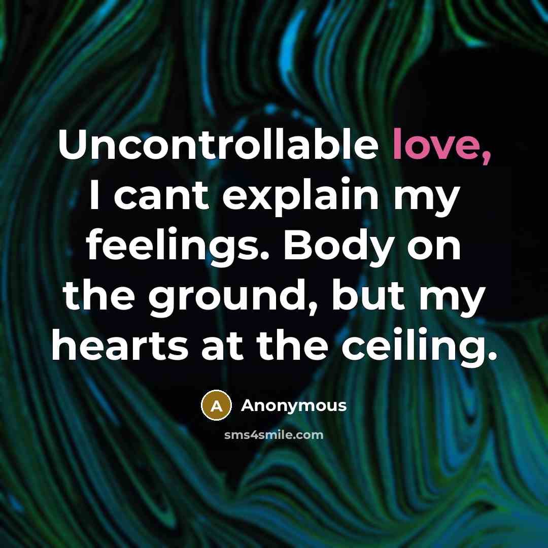 “Uncontrollable love, I cant explain my feelings. Body on the ground, but my hearts at the ceiling.” quote by Anonymous