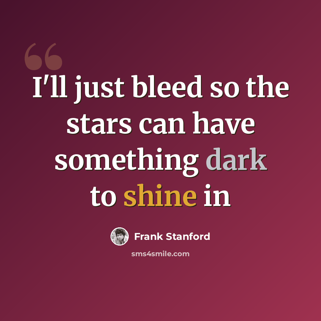 “I'll just bleed so the stars can have something dark to shine in” quote by Frank Stanford