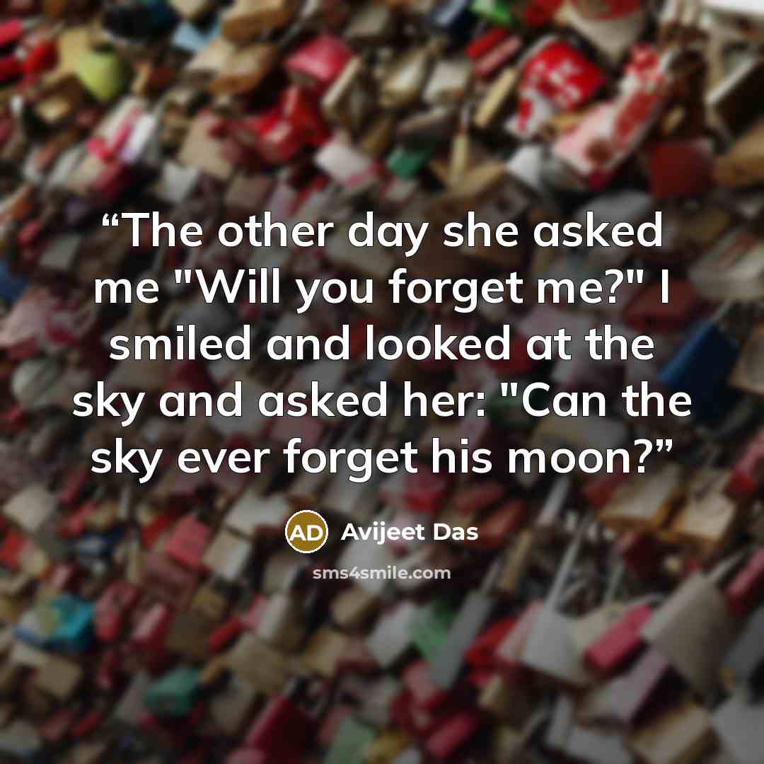 “The other day she asked me "Will you forget me?" I smiled and looked at the sky and asked her: "Can the sky ever forget his moon?” quote by Avijeet Das