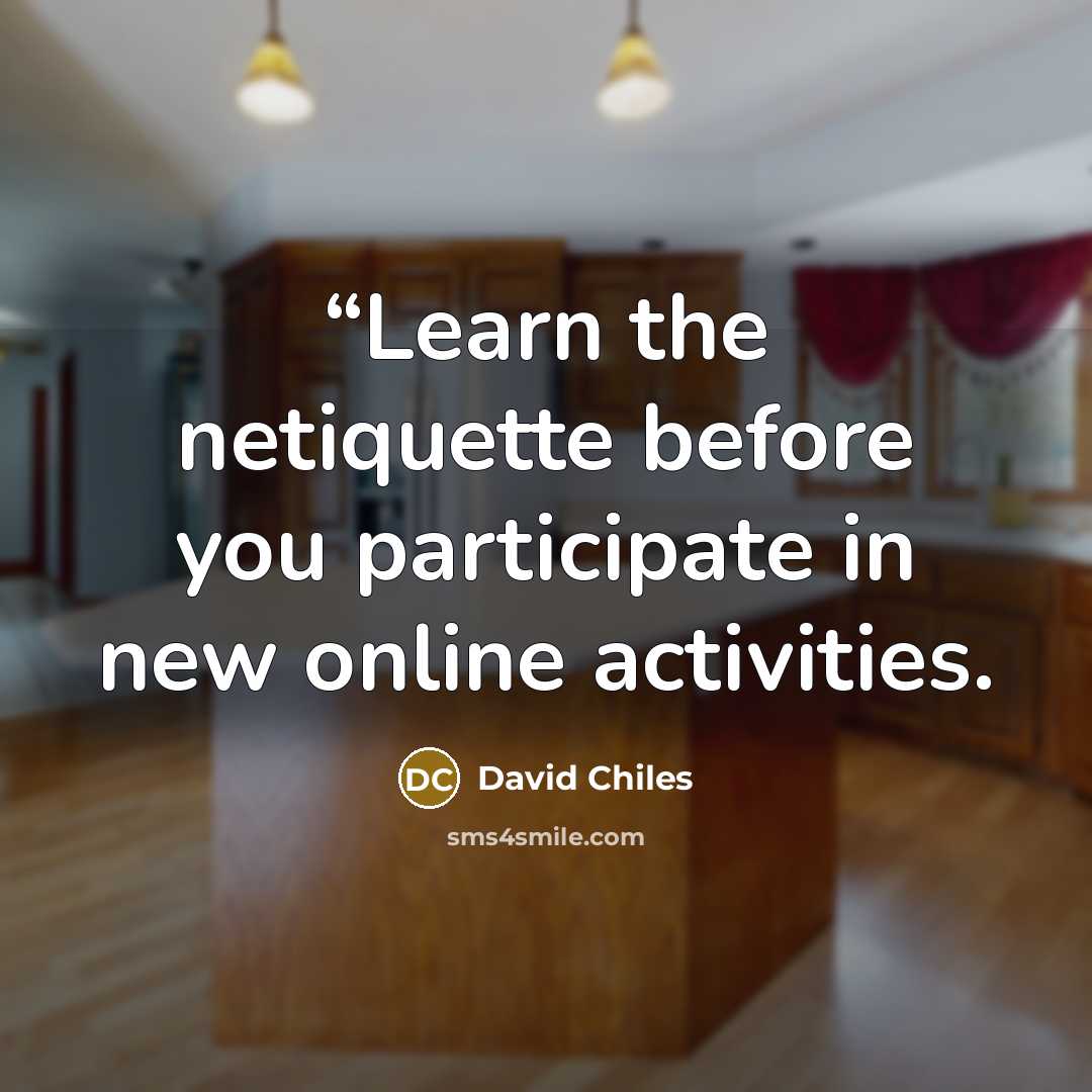““Learn the netiquette before you participate in new online activities.” quote by David Chiles