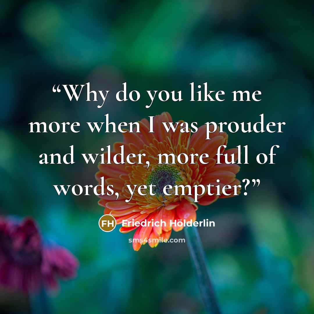 “Why do you like me more when I was prouder and wilder, more full of words, yet emptier?” quote by Friedrich Hölderlin