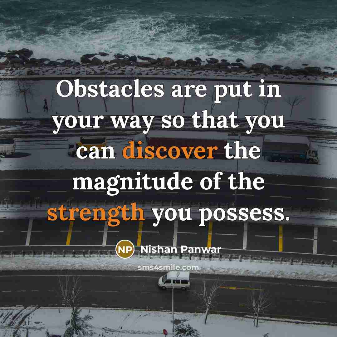 “Obstacles are put in your way so that you can discover the magnitude of the strength you possess.” quote by Nishan Panwar