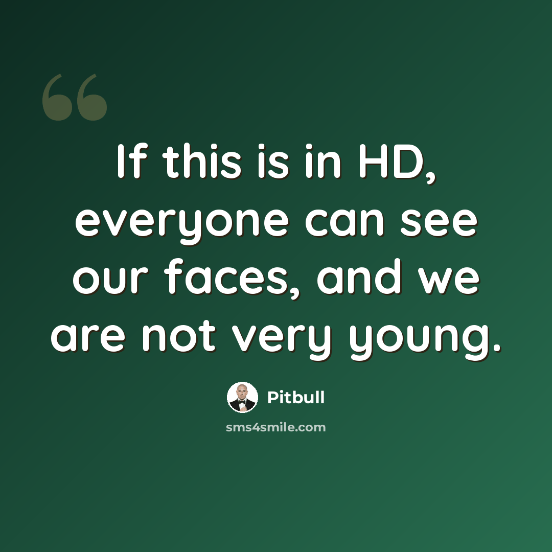 “If this is in HD, everyone can see our faces, and we are not very young.” quote by Pitbull