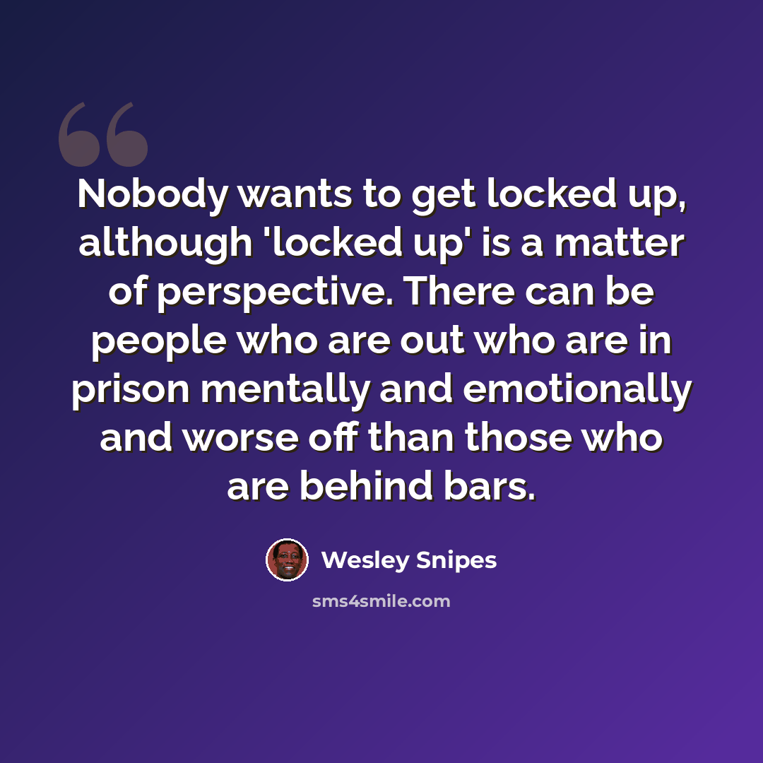 “Nobody wants to get locked up, although 'locked up' is a matter of perspective. There can be people who are out who are in prison mentally and emotionally and worse off than those who are behind bars.” quote by Wesley Snipes