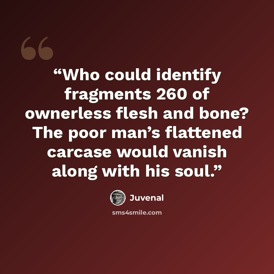 “Who could identify fragments 260 of ownerless flesh and bone? The poor man’s flattened carcase would vanish along with his soul.” quote by Juvenal