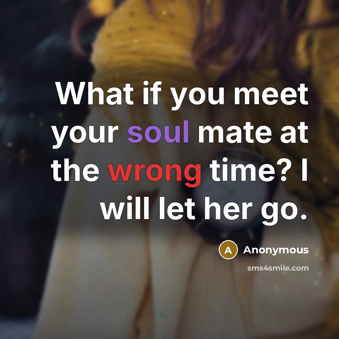 “What if you meet your soul mate at the wrong time? I will let her go.” quote by Anonymous