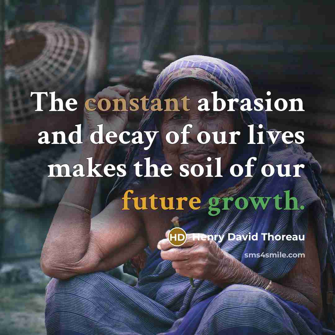 “The constant abrasion and decay of our lives makes the soil of our future growth.” quote by Henry David Thoreau