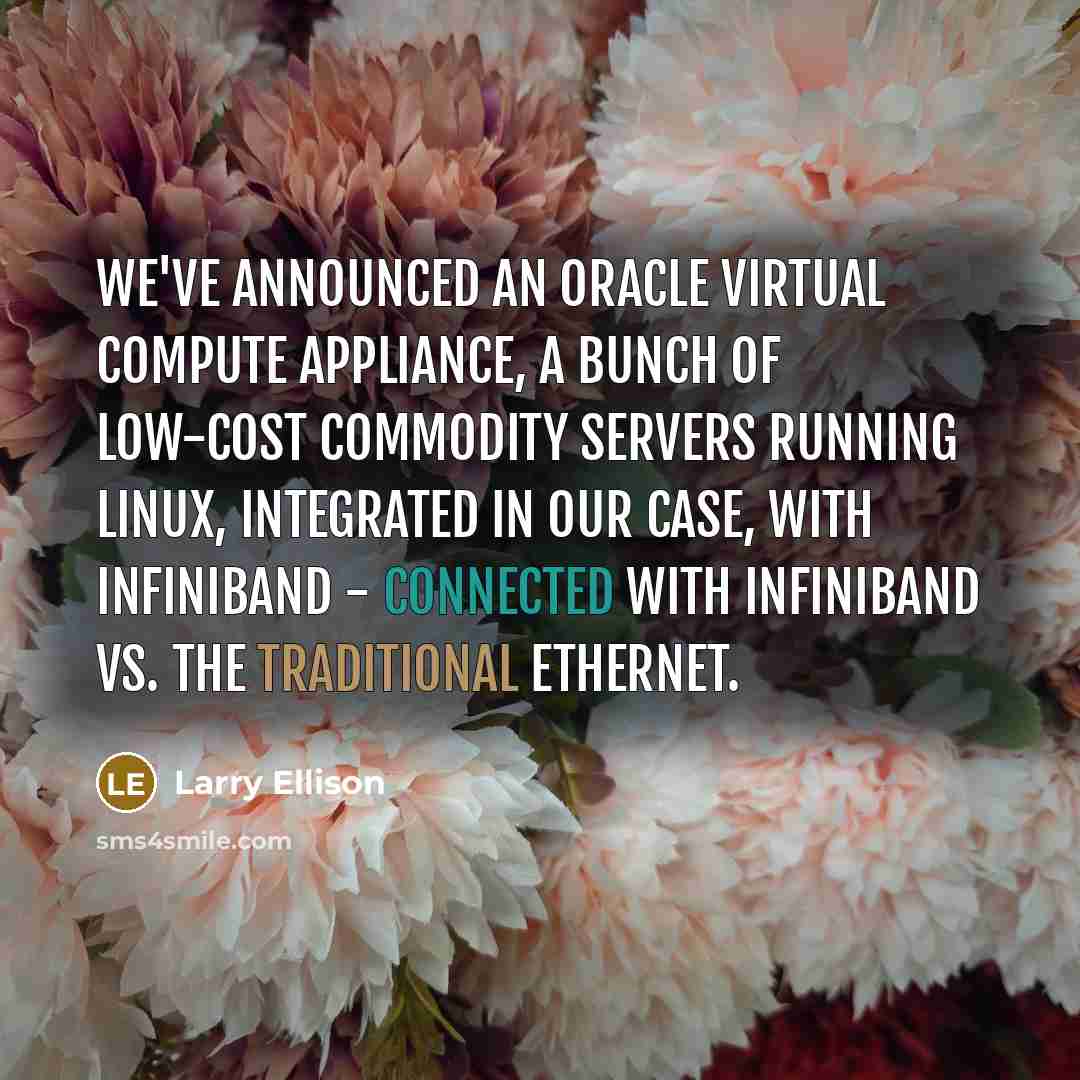 “We've announced an Oracle Virtual Compute Appliance, a bunch of low-cost commodity servers running Linux, integrated in our case, with InfiniBand - connected with InfiniBand vs. the traditional Ethernet.” quote by Larry Ellison