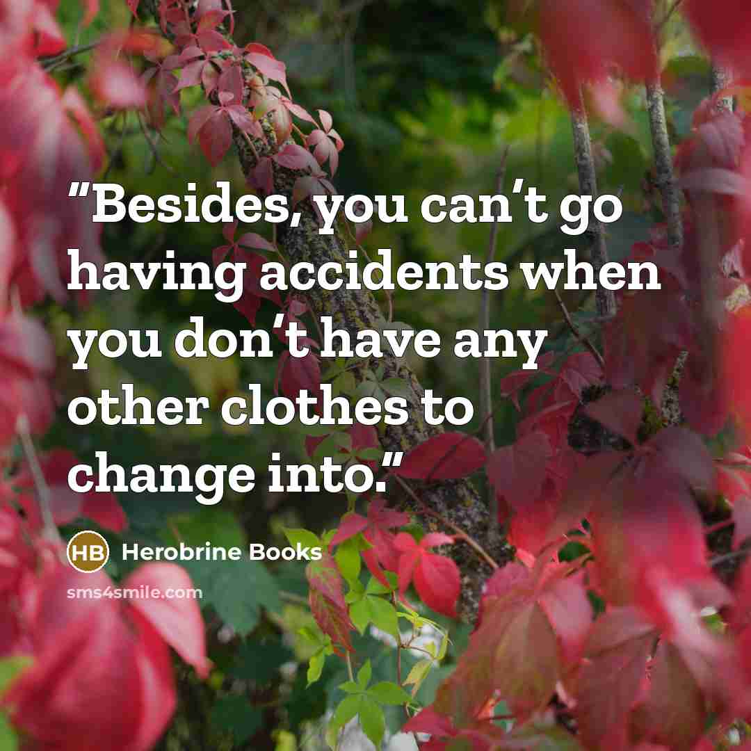 “Besides, you can’t go having accidents when you don’t have any other clothes to change into.” quote by Herobrine Books