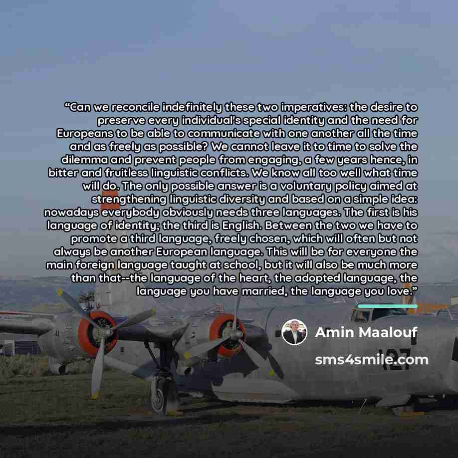 “Can we reconcile indefinitely these two imperatives: the desire to preserve every individual's special identity and the need for Europeans to be able to communicate with one another all the time and as freely as possible? We cannot leave it to time to solve the dilemma and prevent people from…” quote by Amin Maalouf