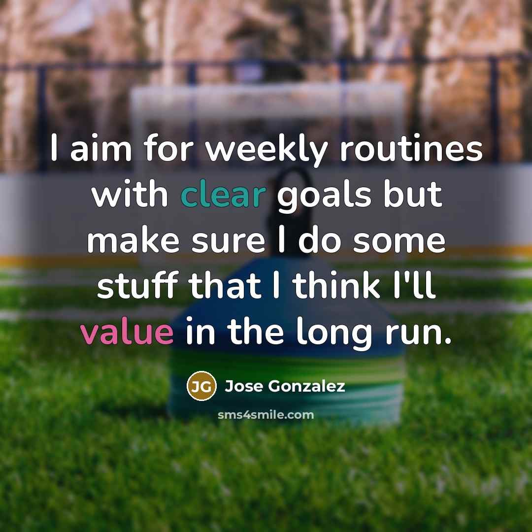 “I aim for weekly routines with clear goals but make sure I do some stuff that I think I'll value in the long run.” quote by Jose Gonzalez