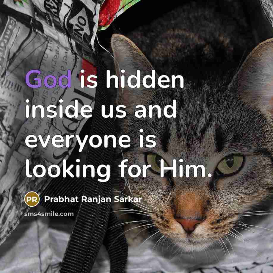 “God is hidden inside us and everyone is looking for Him.” quote by Prabhat Ranjan Sarkar
