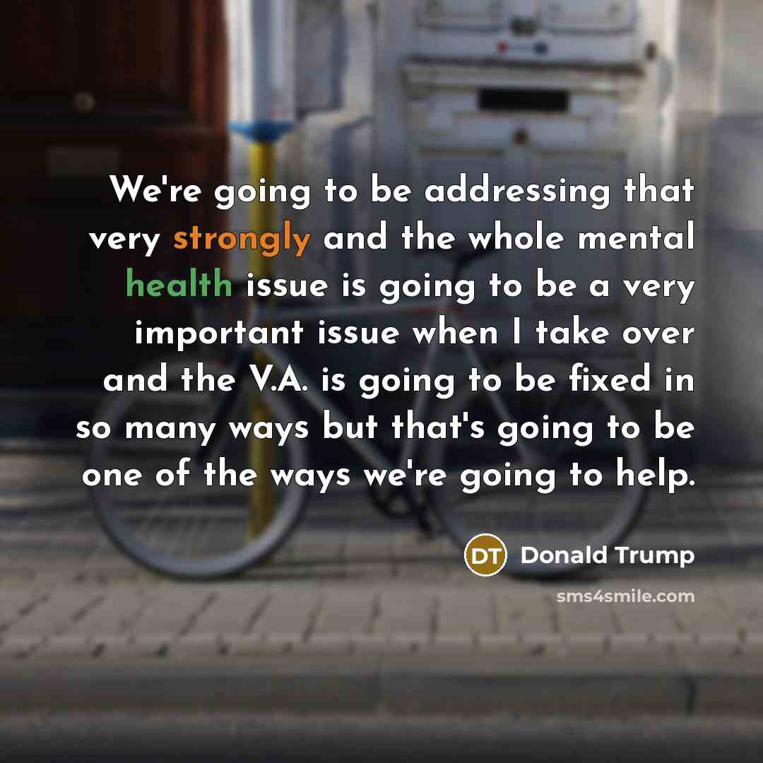 “We're going to be addressing that very strongly and the whole mental health issue is going to be a very important issue when I take over and the V.A. is going to be fixed in so many ways but that's going to be one of the ways we're going to help.” quote by Donald Trump