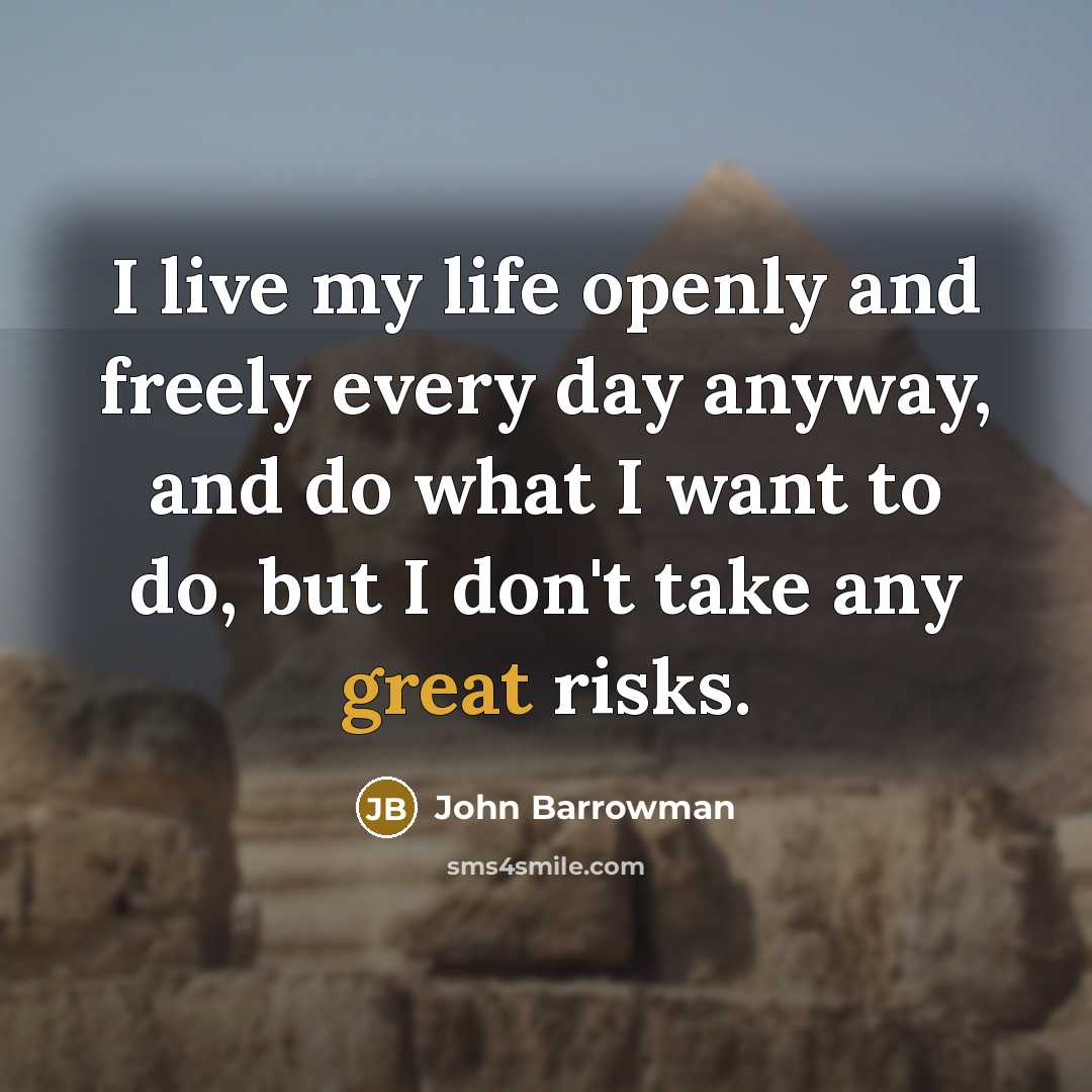 “I live my life openly and freely every day anyway, and do what I want to do, but I don't take any great risks.” quote by John Barrowman