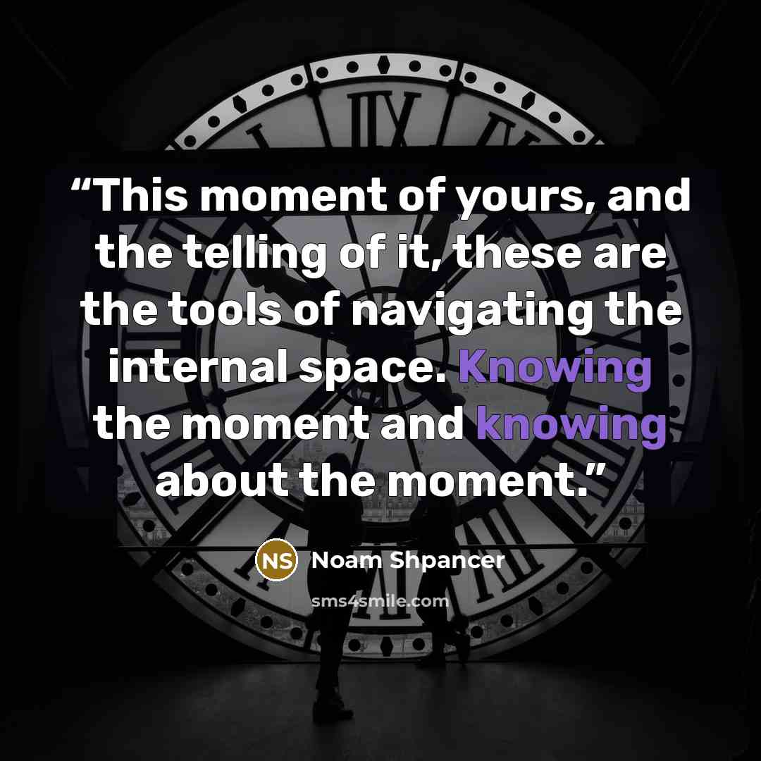 “This moment of yours, and the telling of it, these are the tools of navigating the internal space. Knowing the moment and knowing about the moment.” quote by Noam Shpancer