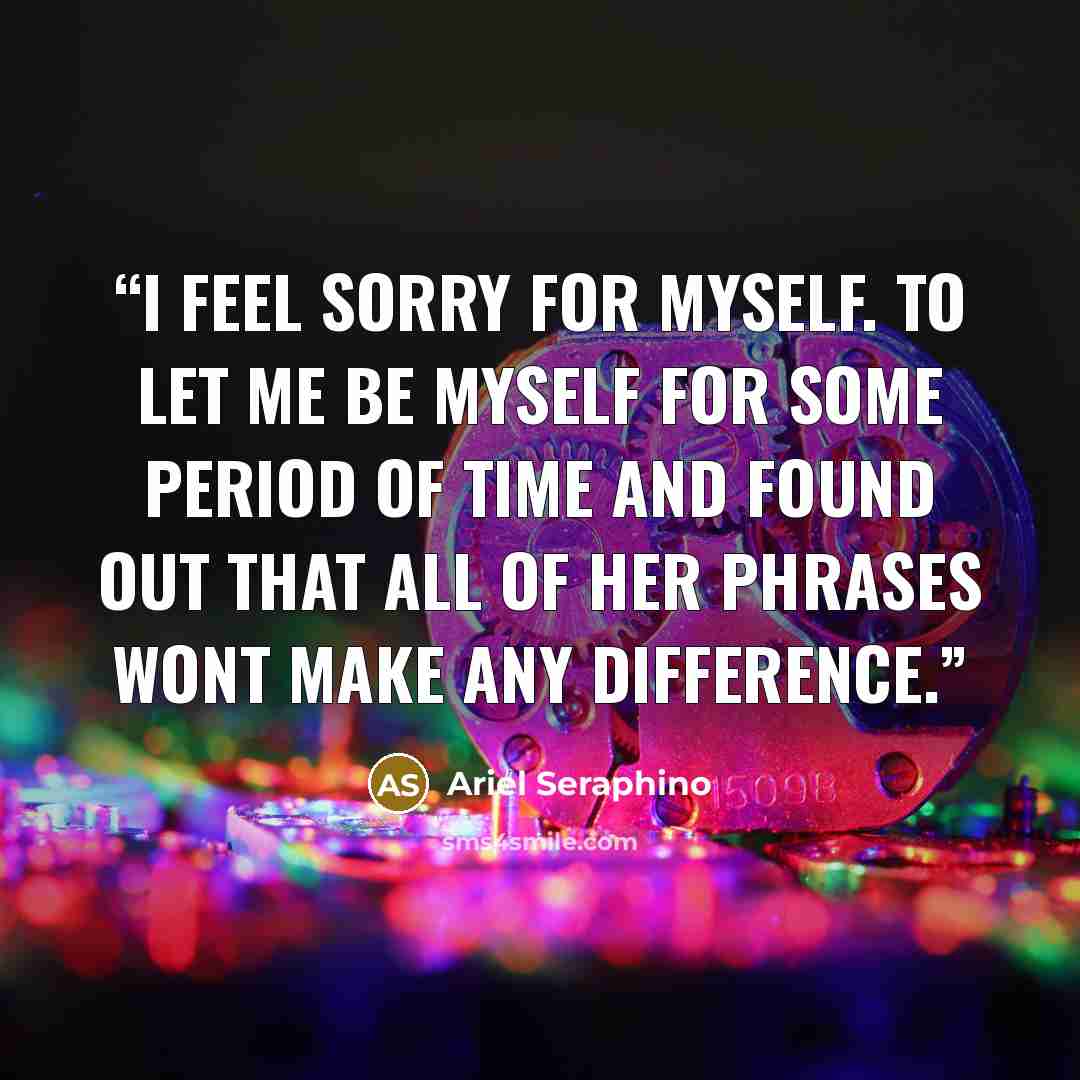 “I feel sorry for myself. To let me be myself for some period of time and found out that all of her phrases wont make any difference.” quote by Ariel Seraphino