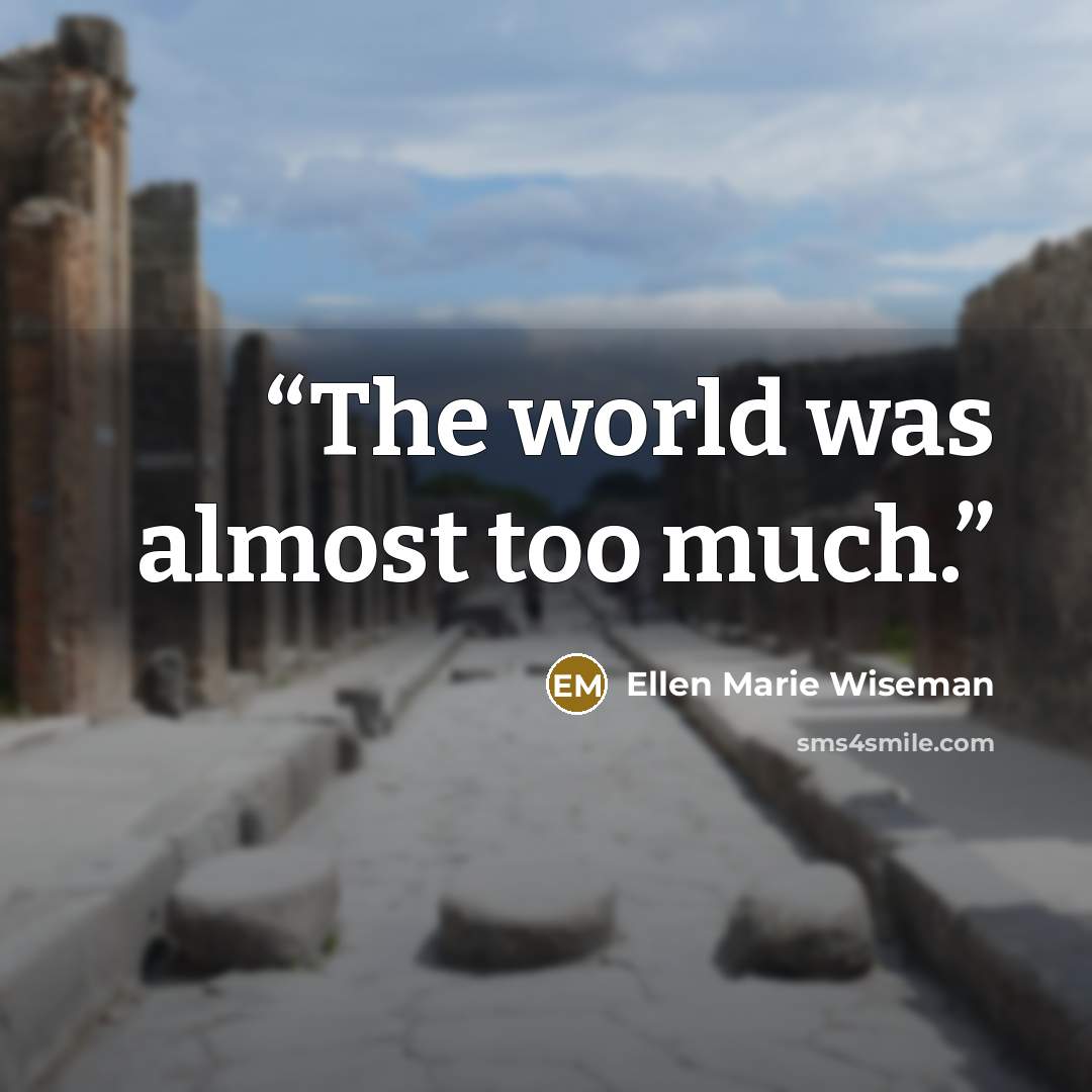 “The world was almost too much.” quote by Ellen Marie Wiseman